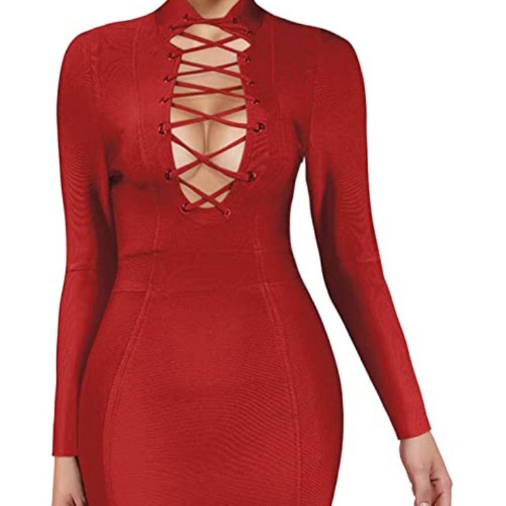 - Long Sleeve Criss Cross Front Bandage dress